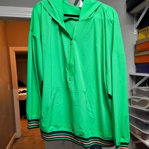 Vibrant Green Hoodie with Striped Hem